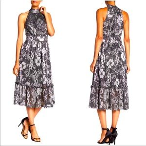 Michael Kors metallic tiered halter midi dress